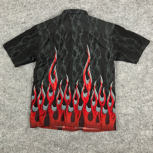 Extreme Gear Button-Up Shirt Mens Size XL Black Red Flame Barbed WireShortSleeve - Picture 6 of 7